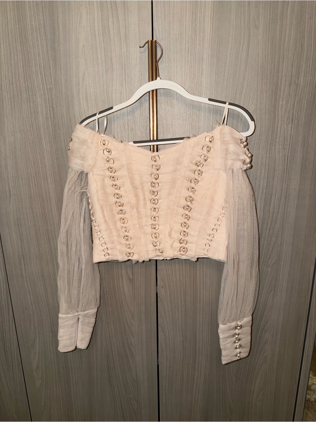 Zimmermann Women’s Off-Shoulder Pearl-Accent Crop Top In Blush